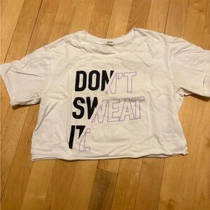 White Graphic T-Shirt with Black and Purple Text